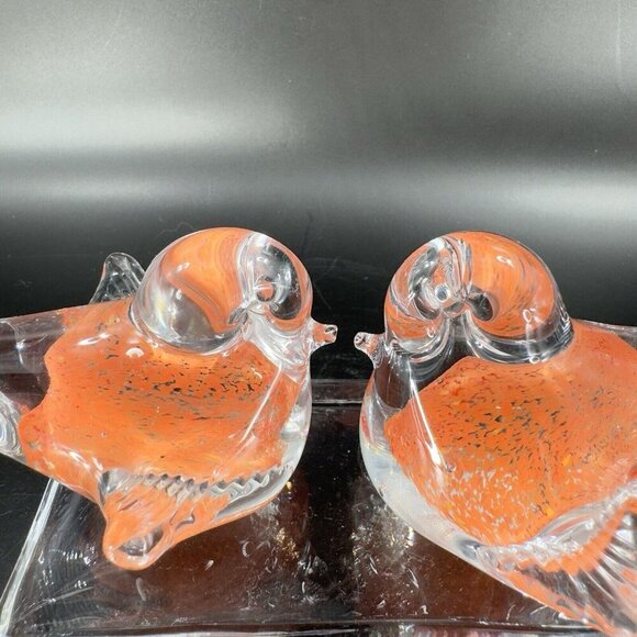 Vintage Murano ICET Hand Blown Glass Love Birds On Clear Block Sculpture Orange - Picture 13 of 14